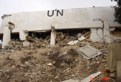 The United Nations observer post of the U.N Interim Forces in Lebanon (UNIFIL) in south Lebanon that was destroyed by Israeli forces is seen in this photo released July 27, 2006.