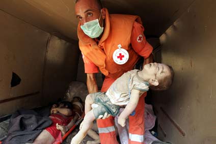 Israel is facing widespread outrage over an airstrike Sunday that killed 56 civilians, almost all of them women and children, when it leveled a building where they had taken shelter. [Reuters]