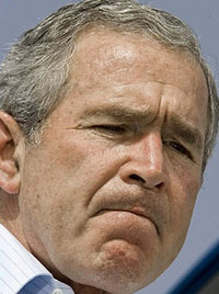 US President George W. Bush pauses as he remarks on the Israel-Lebanon conflict dockside in Miami, Florida. Bush said in an interview that the United States would "probably not" contribute troops to a multinational force for Lebanon.[AFP]