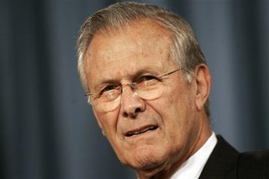 Defense Secretary Donald H. Rumsfeld listens to questions during a press briefing at the Pentagon, Wednesday, Aug. 2, 2006. (AP Photo
