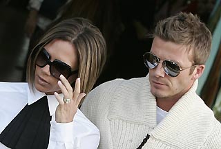David and Victoria Beckham arrive at the Ciampino airport in Rome November 17, 2006. Tom Cruise and Katie Holmes are tipped to have chosen a 15th century castle just outside of Rome as the location for their celebrity wedding. 