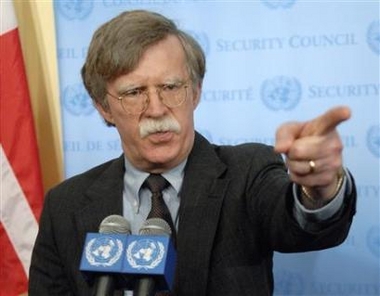 U.S. Ambassador to the U.N. John Bolton speaks after the U.N. Security Council voted to require Iran to stop its nuclear program, at the United Nations in New York in this July 31, 2006 file photo. Facing opposition from key senators, U.S. Ambassador to the United Nations John Bolton will leave office in a matter of days, the White House announced on December 4, 2006. 