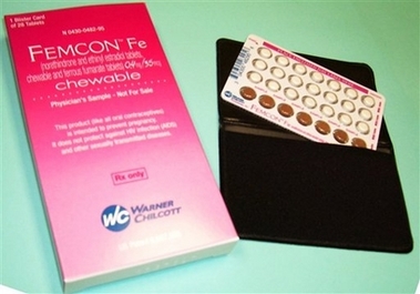 In this undated handout photo provided by Warner Chilcott, Femcon Fe, the first chewable birth-control method, is shown. Femcon Fe, containing the same hormones as standard oral contraceptives, offers a new option for women who don't like swallowing pills or are on the go and want to take their birth control with them, according to Carl Reichel, president of drugmaker Warner Chilcott. The company, which makes prescription dermatology and women's health products, officially launched the product Thursday, Dec. 7, 2006. (AP