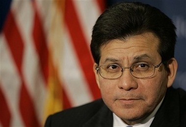 Attorney General Alberto Gonzales appears at a round table discussion with law enforcement officials about his Project Safe Childhood initiative in Boston in this March 30, 2007 file photo.