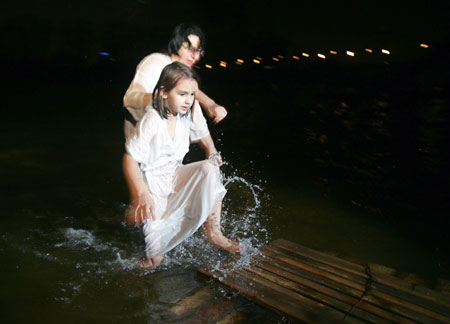 People bath in Moskva river in Moscow