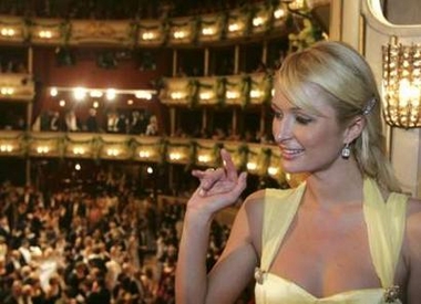 Paris Hilton looks bored at Vienna ball