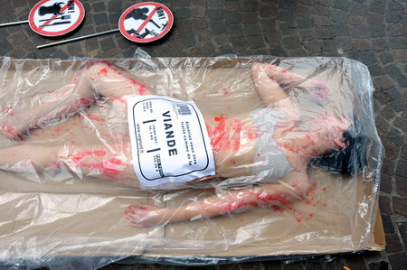 Activist protests against meat consumption