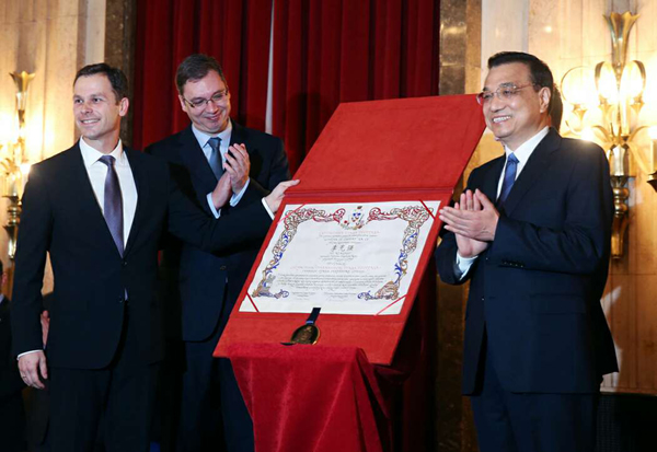 Premier Li receives Belgrade honorary citizen charter