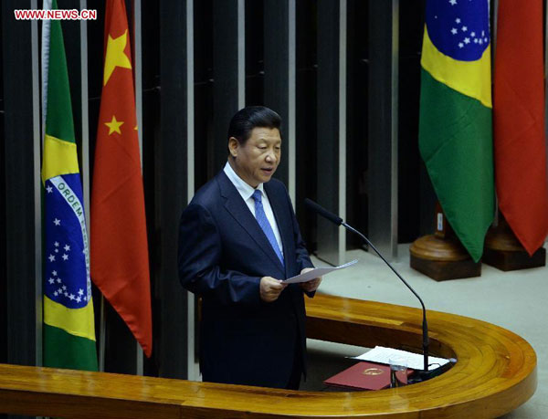 Xi delivers speech at Brazilian National Congress