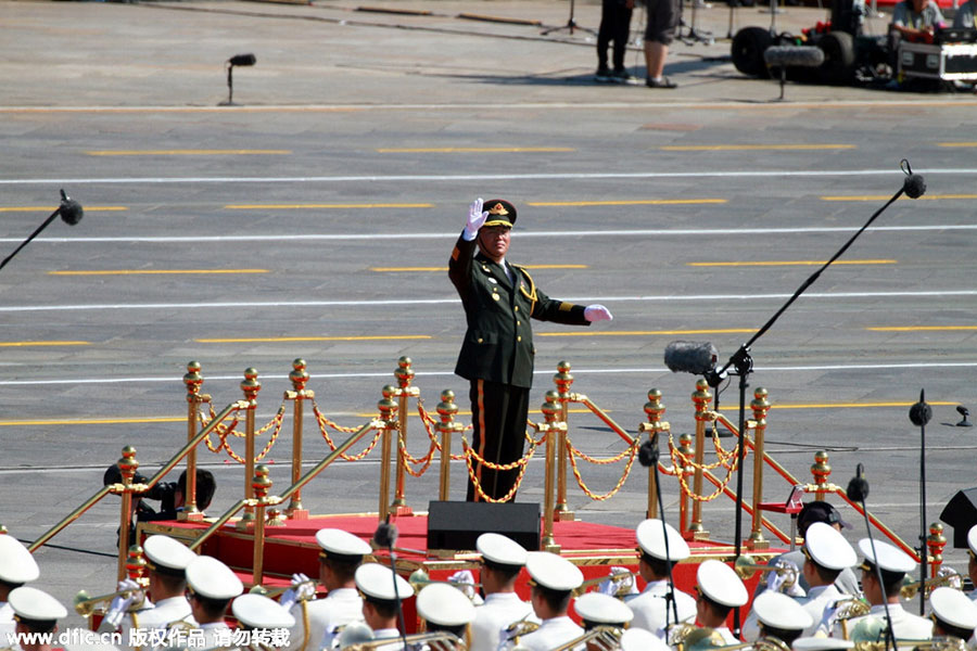 Military band performance, gun salute and flag raising