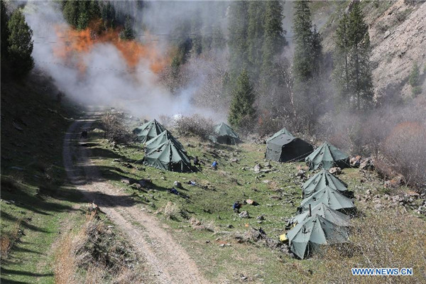 Soldiers participate in exercise of SCO near Bishkek