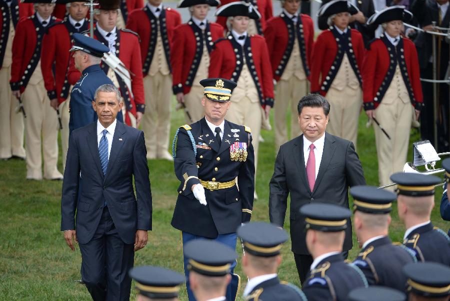 Obama welcomes Xi with <EM>nihao</EM> at elaborate White House ceremony