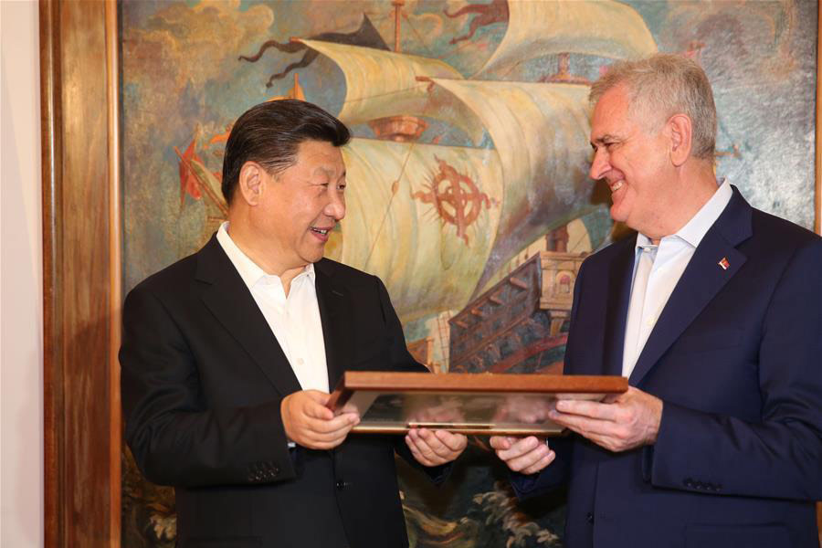 Chinese president meets Serbian president in Belgrade, Serbia