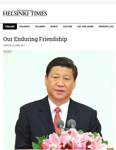 President Xi publishes signed article in Finnish paper