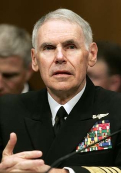 Commander of the US Central Command Navy Adm. William Fallon testifies before the Senate Armed Services Committee hearing on Capitol Hill in Washington March 4, 2008. Fallon resigned Tuesday amid speculation about a rift over US policy in Iran. [Agencie]