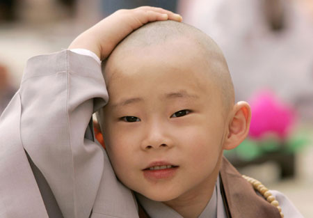 Cute novice monks at the Jogye temple in Seoul