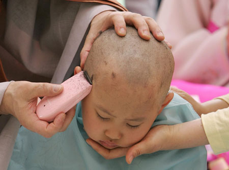 Cute novice monks at the Jogye temple in Seoul