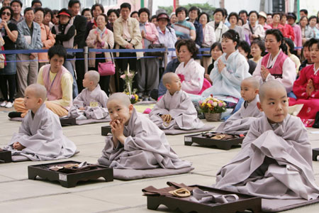 Cute novice monks at the Jogye temple in Seoul