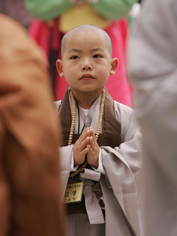 Cute novice monks at the Jogye temple in Seoul