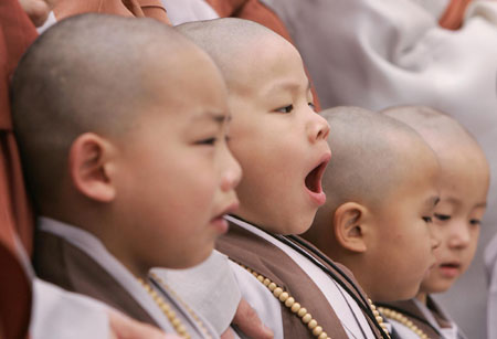 Cute novice monks at the Jogye temple in Seoul