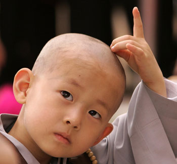 Cute novice monks at the Jogye temple in Seoul