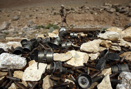 US Marines patrol Afghan mountainous district