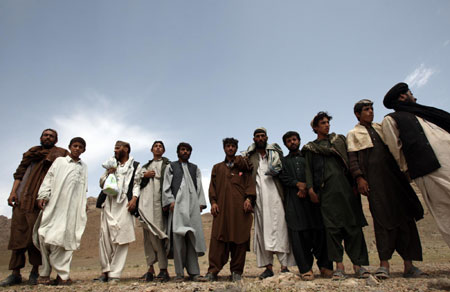 US Marines patrol Afghan mountainous district