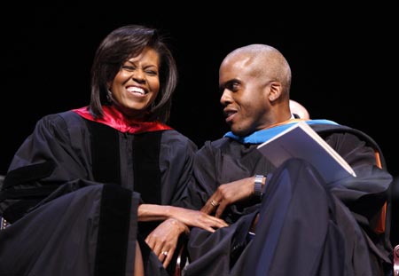 US first lady cheers at high school graduation ceremony