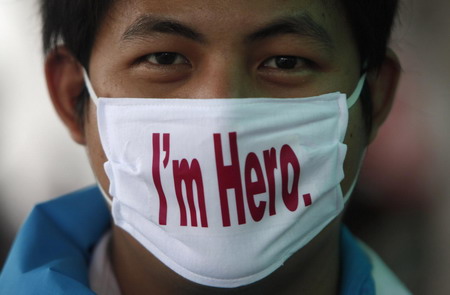 Spideman wears mask in flu-hit Bangkok