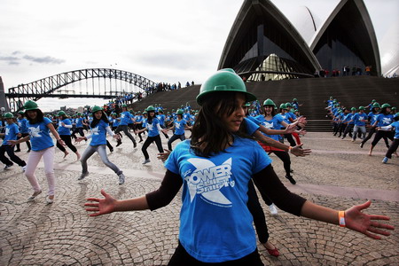 Young Australians celebrate on the steps of the Sydney Opera House