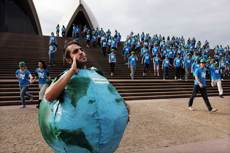 Young Australians celebrate on the steps of the Sydney Opera House