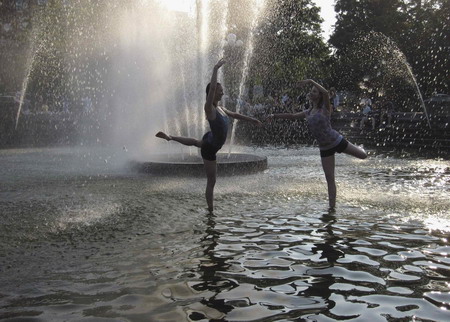 Ballet dance in a fountain