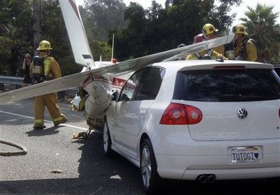 Plane hit by 3 cars after Calif. freeway landing