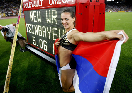 Isinbayeva breaks women's pole vault world record