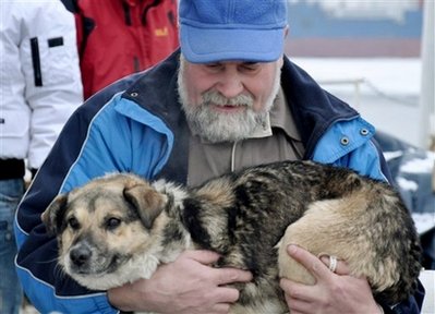 Dog rescued from icy Baltic Sea gets new master