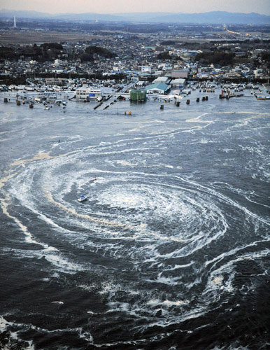 Japan's tsunami triggers enormous whirlpool