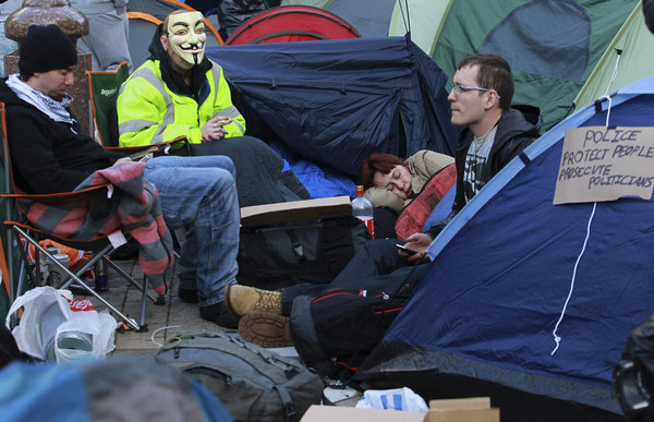 London protesters camp out to show anger