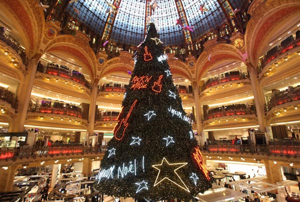 Christmas lights decorated on Paris Lafayette