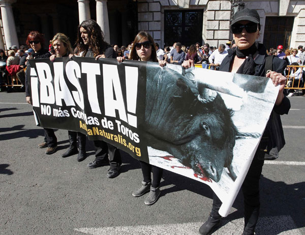 Activists march against bullfighting in Valencia