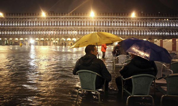 Seasonal high water floods Venice