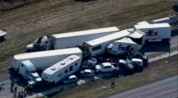 Massive pileup on foggy Texas highway