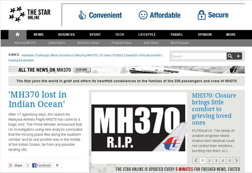Live report on Malaysia Airlines flight MH370