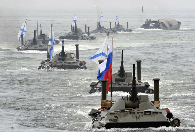 Russia conducts parade rehearsal to mark Navy Day