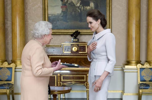 Britain's Queen Elizabeth makes actress Angelina Jolie a Dame