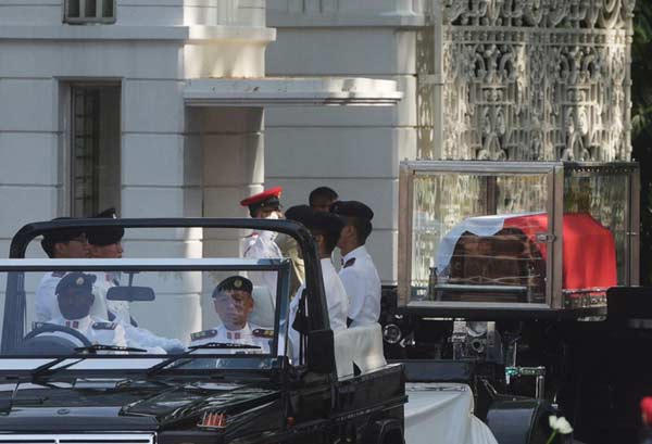 Singapore's founding PM Lee Kuan Yew's casket transferred to Parliament House