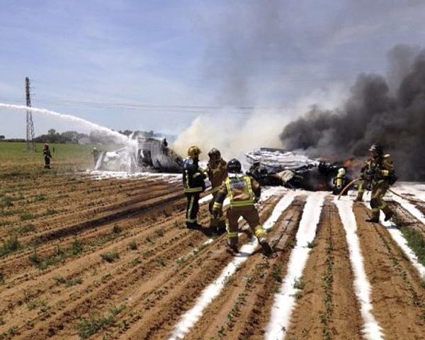 Military plane crashes in Spain, killing 4 crew members