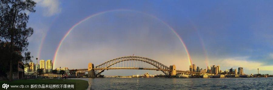 Double rainbow at sunset in Sydney