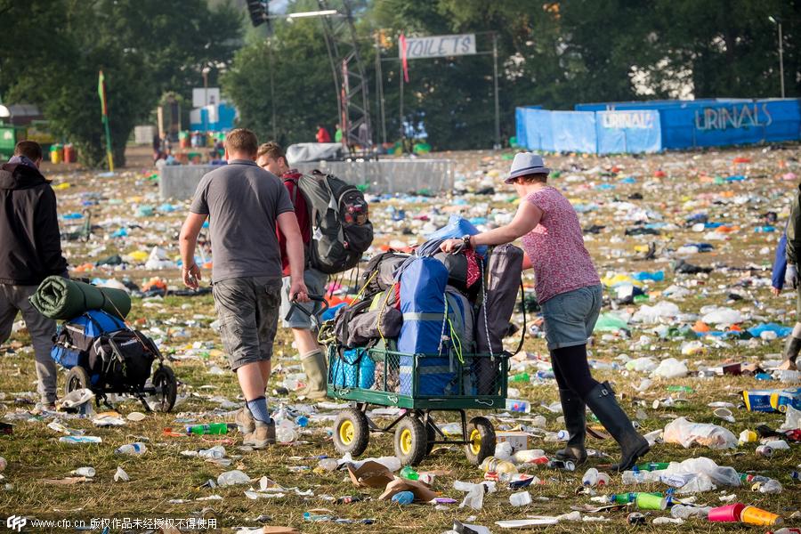 Not so glamorous: Glastonbury ends with sea of rubbish