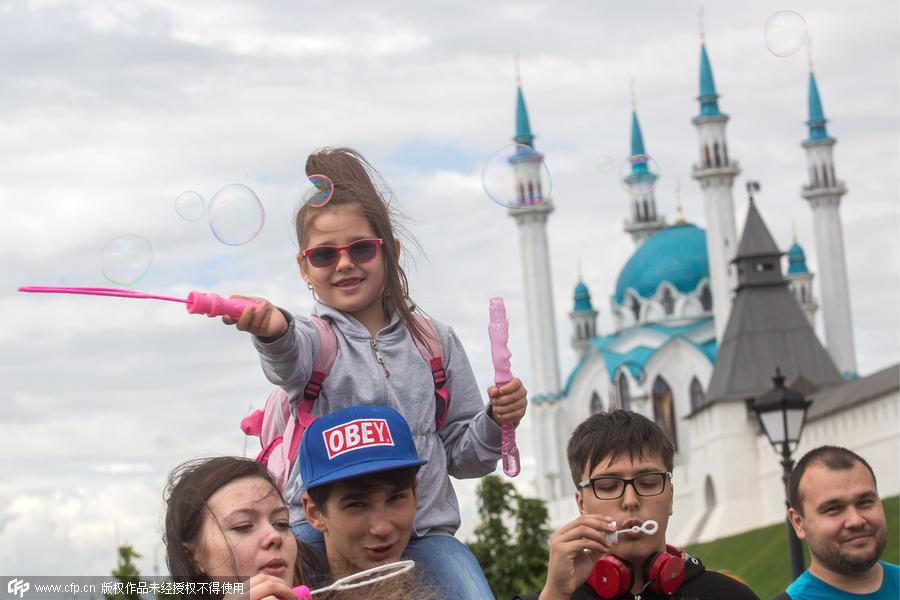 Have fun in bubble parade in Kazan, Russia