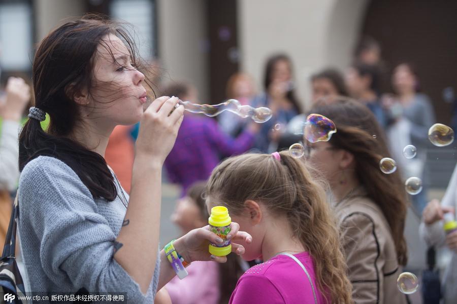 Have fun in bubble parade in Kazan, Russia